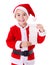 Little Santa Claus boy showing wishlist