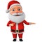 Little Santa Claus points a finger at the empty space. 3d render illustration for advertising
