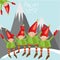 Little Santa helpers wish you a Merry Christmas. Vector illustrated greeting card.