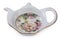 Little saucer in shape of teapot for tea bag. Rich decorated of floral pattern, isolated on a white