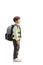 Little schoolboy with a safety vest standing