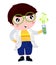 Little scientist holding laboratory flask