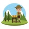 Little scout character with travel bag icon
