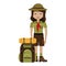 Little scout character with travel bag icon