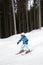 little skier is happy to boldly and independently descend the snowy track
