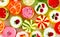 Little sliced â€‹â€‹colorful candy. Background, texture. Macro