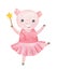 Little smiling piggy character in pastel pink tutu dress