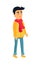 Little Standing Boy in Yellow Jacket and Red Scarf