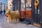 Little straw bull figure at the entrance to a restaurant