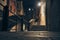 Little street and bridge at night in Venice, Italy