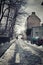 Little street in winter in Montmartre, Paris, France