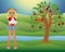 Little summer girl and seasons tree, vector