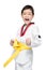 Little tae kwon do boy martial art yellow belt