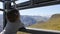 Little Tourist Girl Riding in Cable Car in the longest ropeway cabin Wings Of Tatev