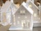 Little toy Christmas houses with vintage lamp posts. R