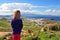 Little traveller standing at panoramic point of Naxos