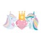 Little unicorns rainbow mane with crown and heart love lovely cartoon