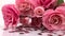 Little Valentine Hearts Raining on Pink Roses