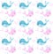 Little whale unicorn, seamless pattern, modern cartoon style. Vector illustration