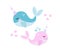 Little whale unicorn set, modern cartoon style. Vector illustration