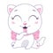 Little white cat washes, licking paw cartoon vector illustration