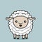 Little white cheerful and smiling sheep. Little baby sheep.