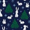 Little white little little bunnies, Christmas trees and snowflakes