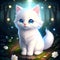 Little white puffy cat in the magical world