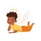 Little Winged African American Boy With Halo on His Head Lying on Floor Vector Illustration