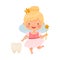 Little Winged Tooth Fairy and First Baby Tooth Vector Illustration