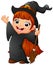 Little witch cartoon holding broom
