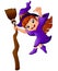 Little witch cartoon holding broom and giving thumb up