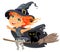 Little witch flying on a broom