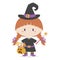 Little Witch with Magic Wand and Candy Bucket