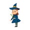 Little Witch with Magical Herb, Cute Girl Wearing Blue Dress and Hat Practicing Witchcraft Cartoon Style Vector