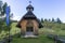 Little wooden chapel in the mountains