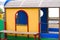 A little wooden house for kids in a children`s playground in a public park Umbria, Italy