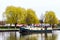 Little yacht sailing on Marne-Rhin canal in Saverne