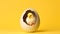 little yellow chicken in the shell on a yellow background.copy space