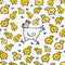 Little yellow chickens with mum white hen Easter seamless pattern