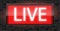 Live broadcast radio sign on black bricks wall background