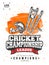 Live Cricket Championship League template or flyer design with doodle illustration of cricket equipment.