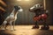 live dog stands beside a cutting-edge robot dog