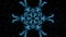 Live fractal, blue star shape with glittering small stars on black background. Calming mandala for meditation excersises