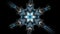 Live fractal, white and blue snowflake shape rotating and zooming on black background. Calming mandala for meditation