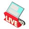 Live hd icon isometric vector. Live hd inscription near modern digital tablet