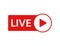 Live icon on white background. Live stream, video, news symbol. Social media template. Broadcasting, online stream logo