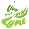 Live, Laugh, Lyme. Stop lyme disease. Flat vector poster design with green ribbon lime fruit and decorative calligraphic elements
