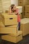Live Like You Want. happy child cardboard box. happy little girl. purchase of new habitation. Moving concept. new