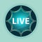 Live magical glassy sunburst blue button sky blue background